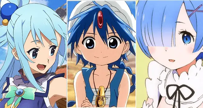 blue hair magic girl anime