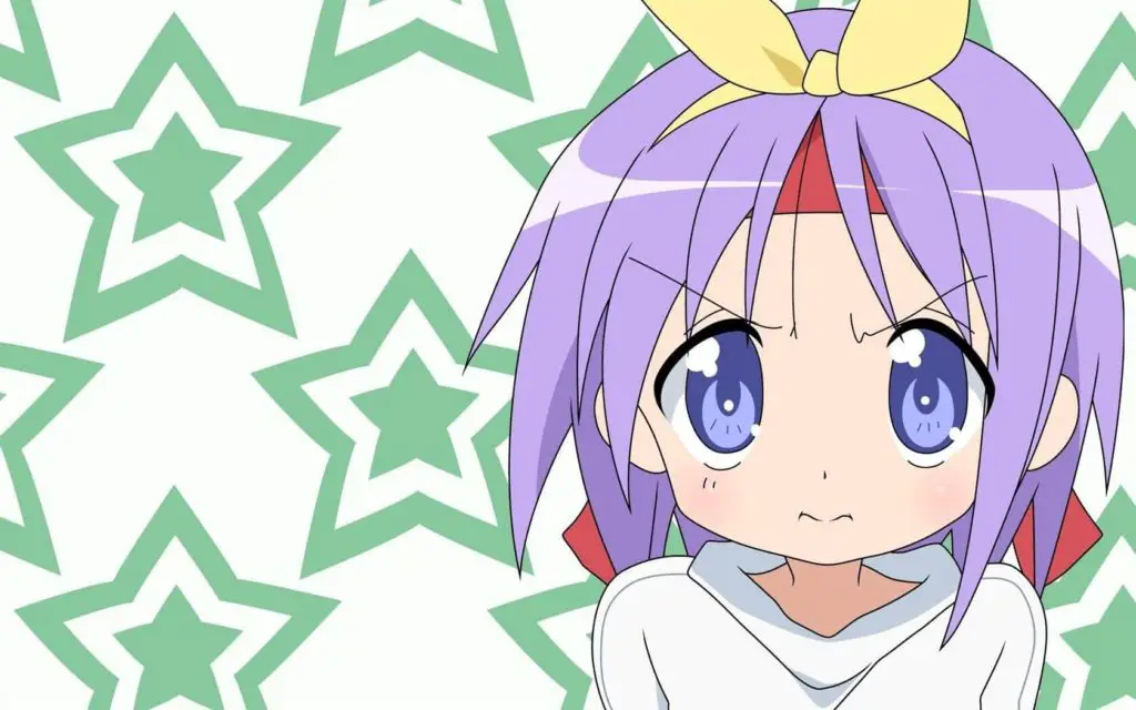 small anime girl with purple hair