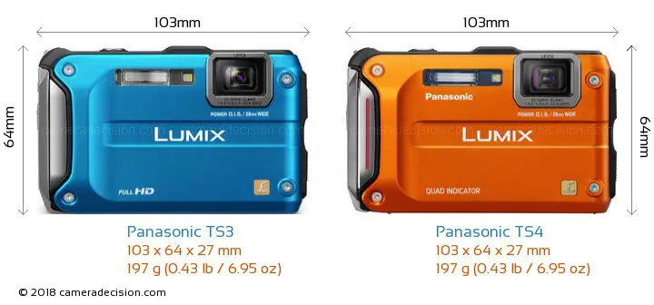 Panasonic Lumix DMC TS3 vs Panasonic Lumix DMC TS4 size comparison