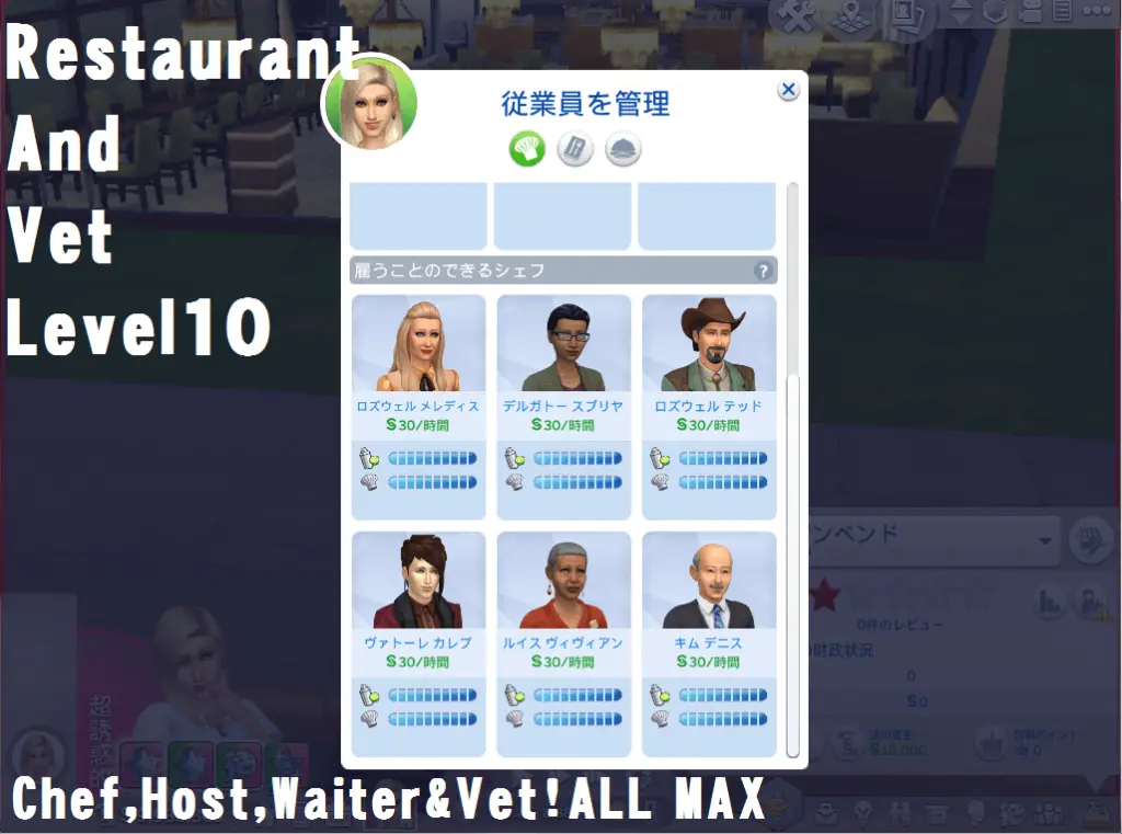 restaurant and vet level10 sims miod