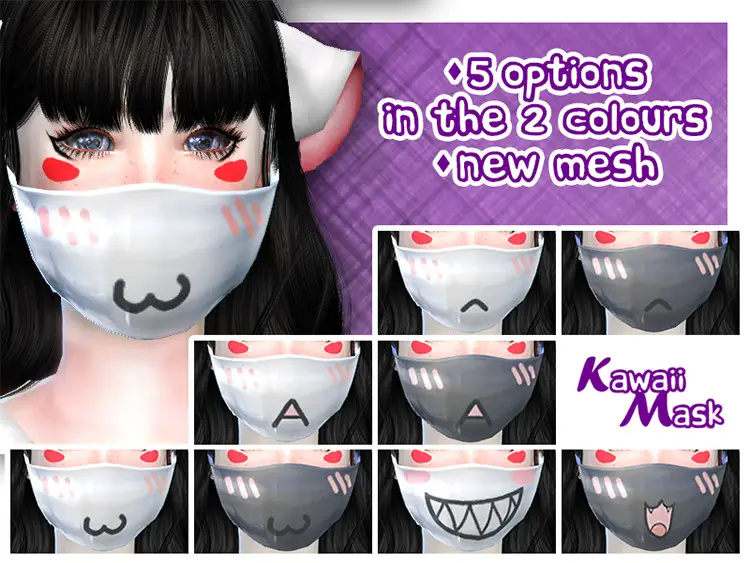 14 kawaii face mask sims4 cc
