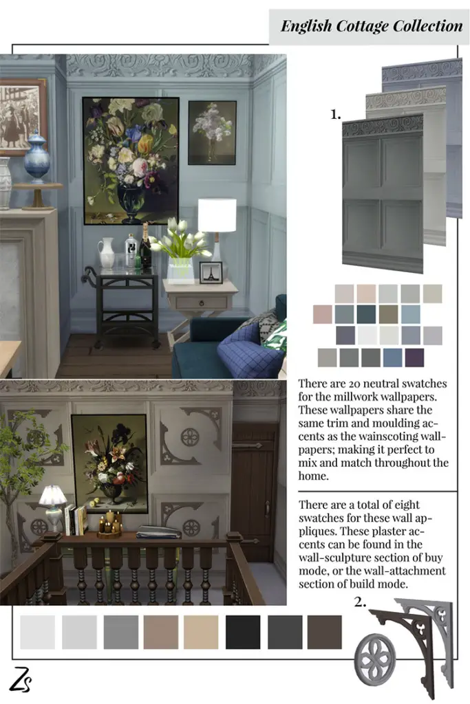18 english cottage millwork wallpaper and appliques ts4 cc