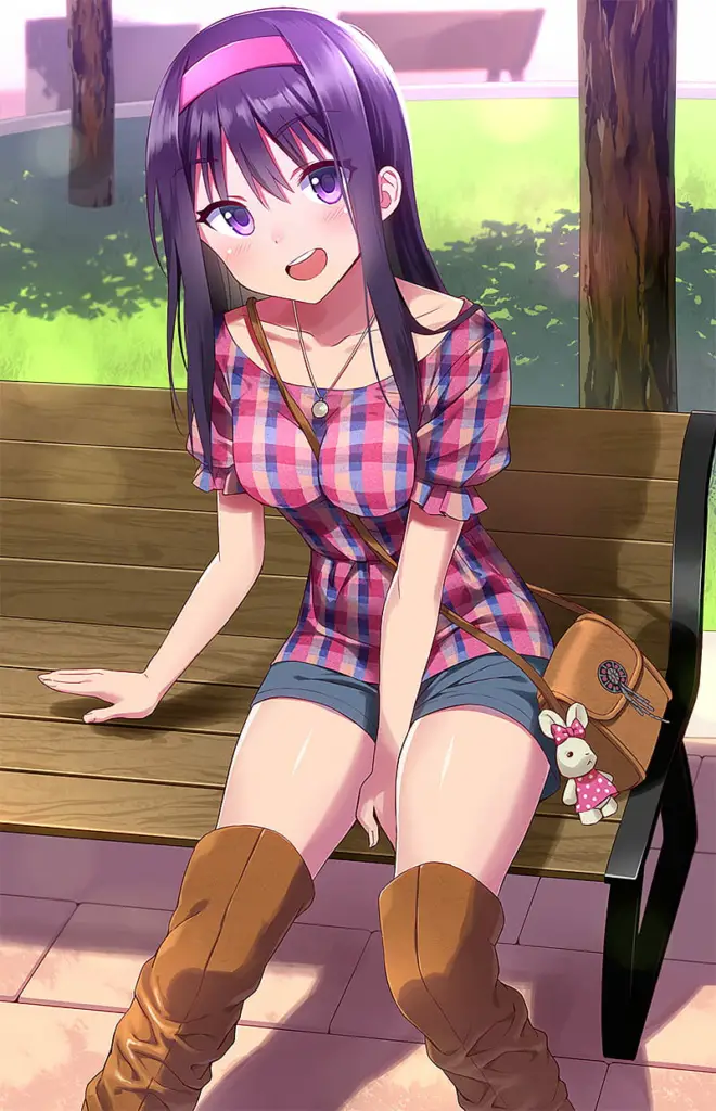 HD wallpaper anime anime girls long hair purple hair purple eyes park shorts zettai ryouiki