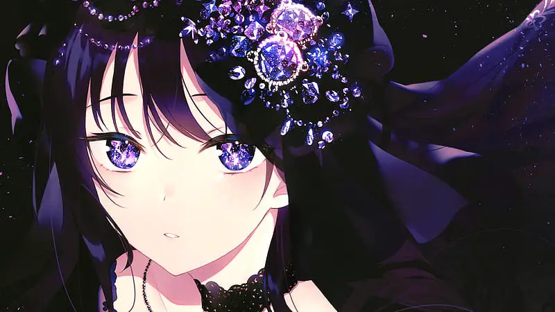 HD wallpaper anime girl black hair purple eyes shiny anime