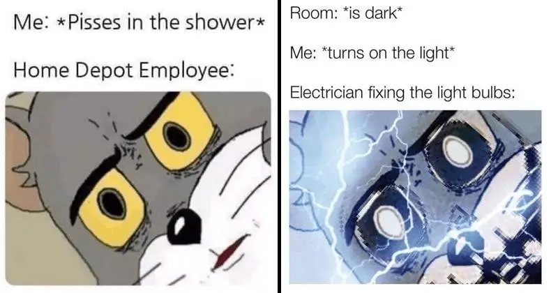 cat pisses shower home depot employee room is dark turns on light electrician fixing light bulbs 1
